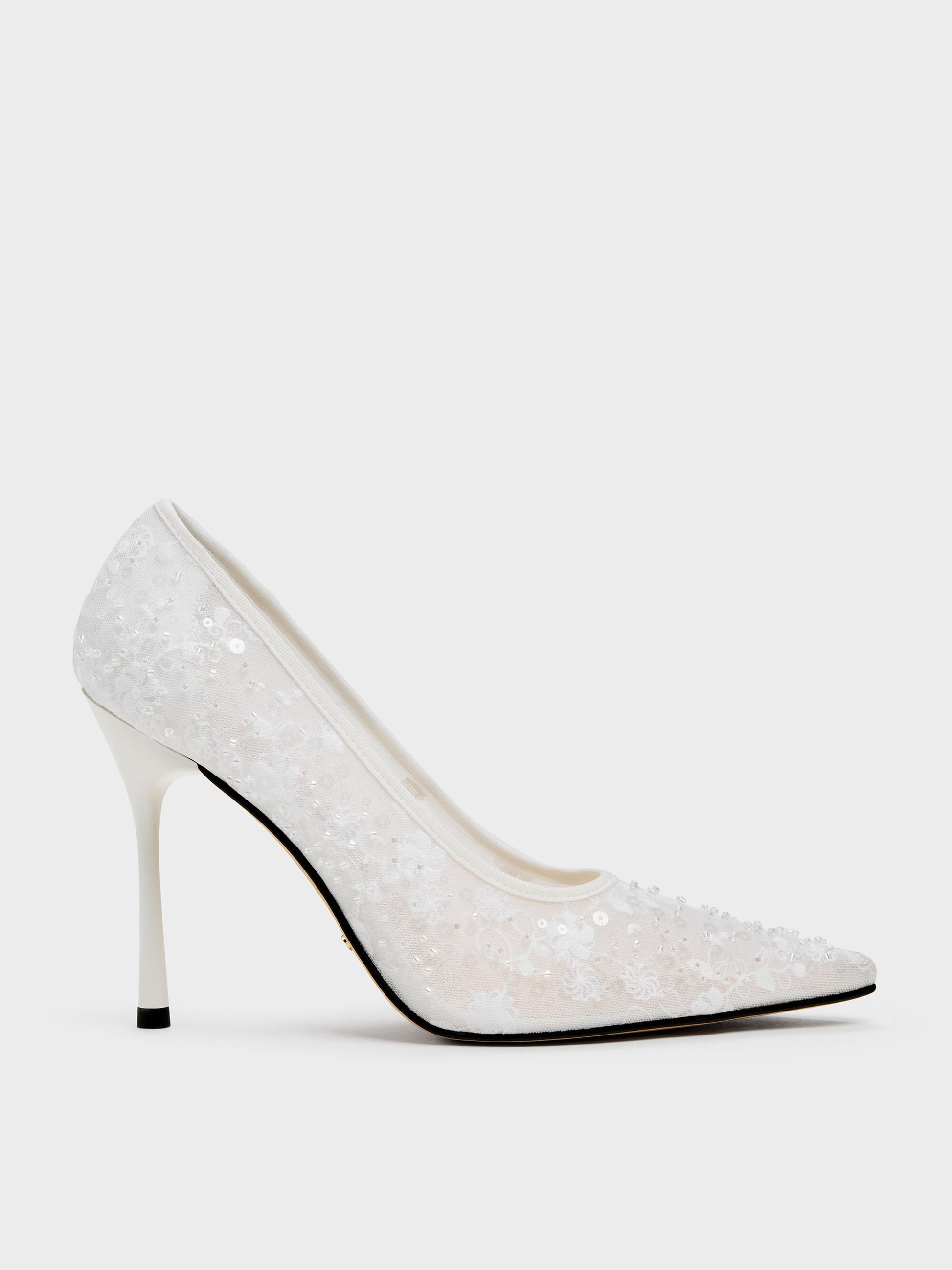 Kyra Embroidered-Mesh Stiletto Pumps - White | CHARLES & KEITH
