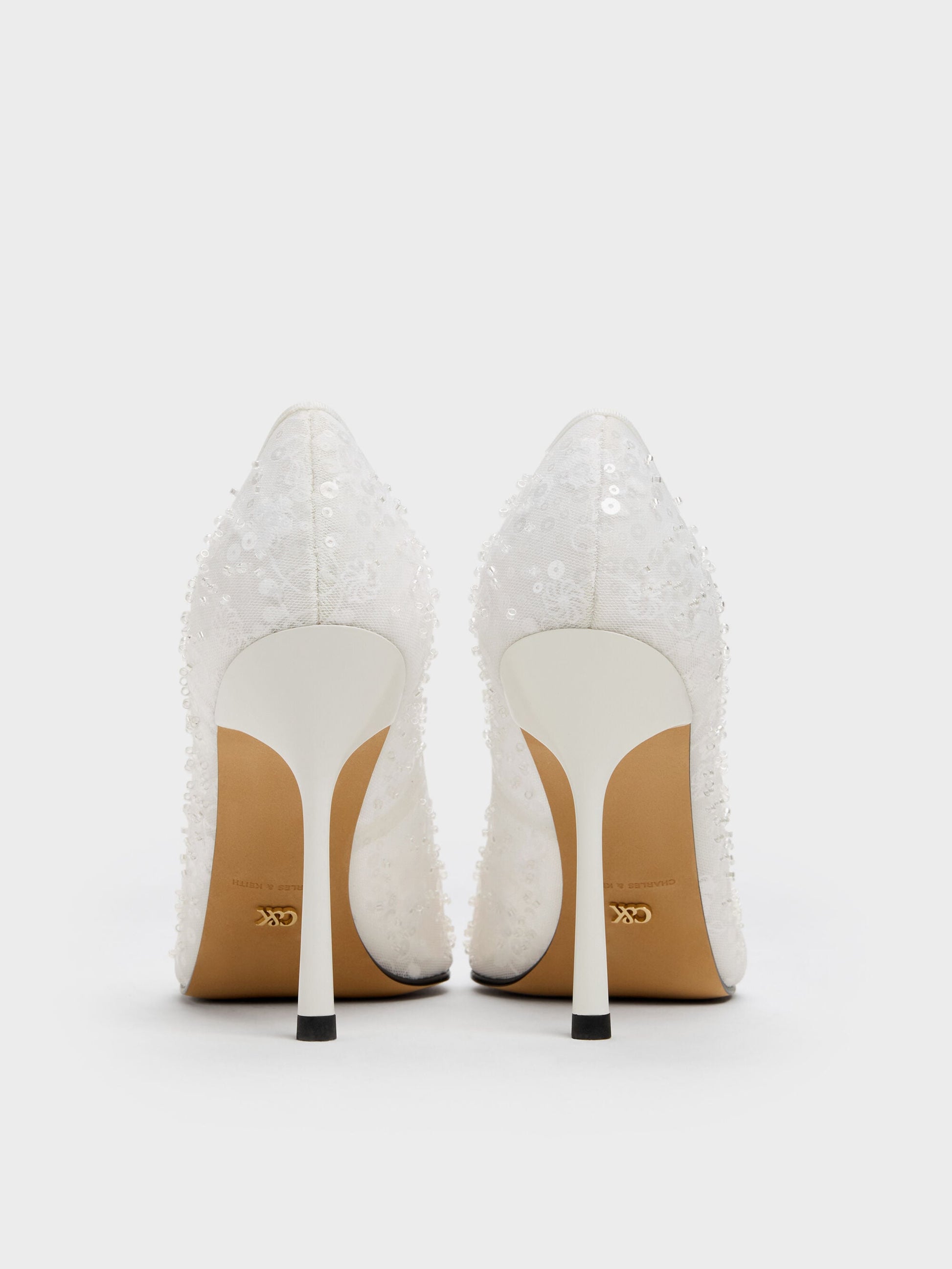 Kyra Embroidered-Mesh Stiletto Pumps - White | CHARLES & KEITH