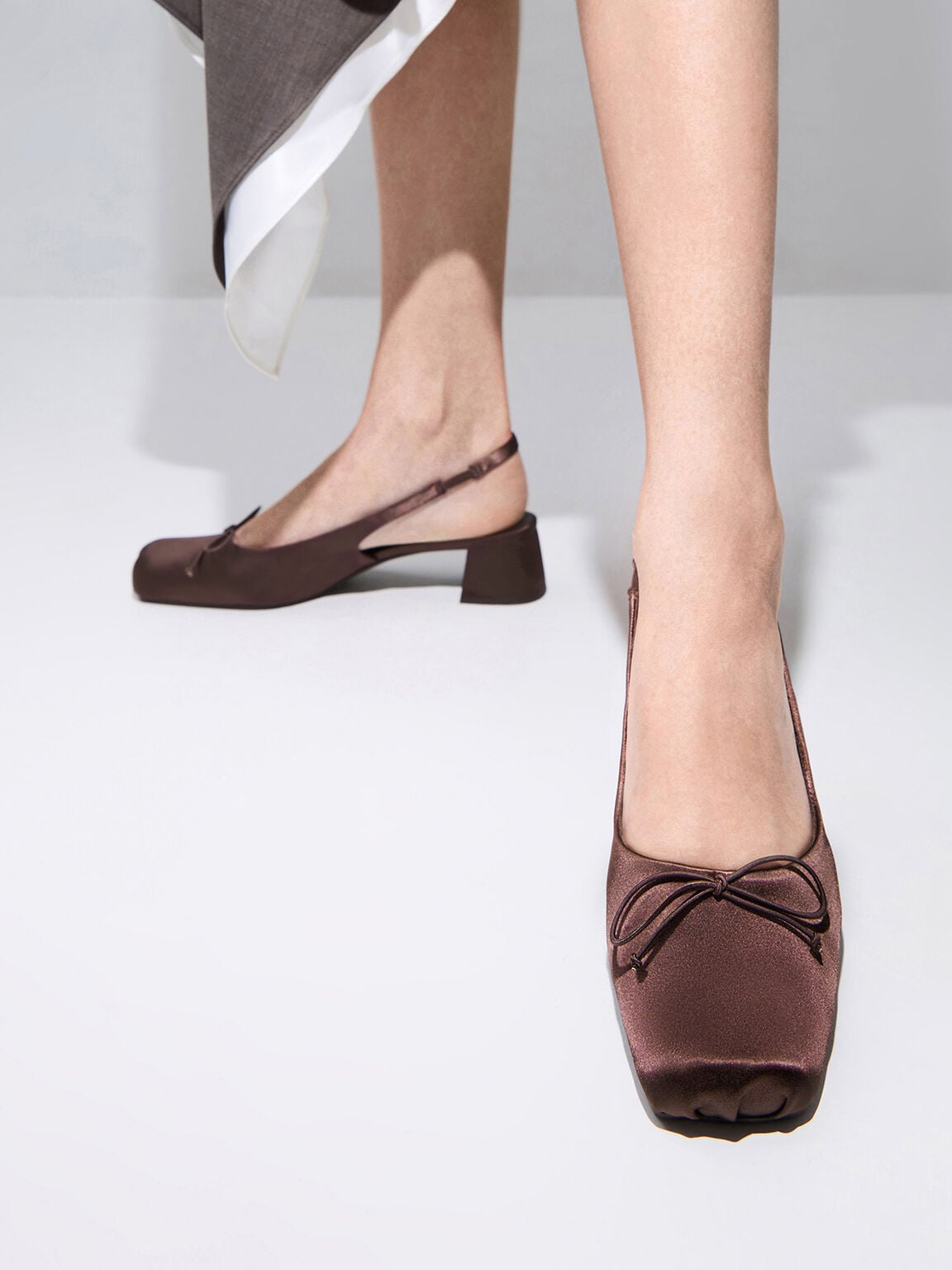 Sadira Satin Slingback Pumps - Dark Brown | CHARLES & KEITH