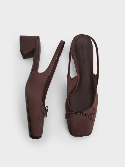 Sadira Satin Slingback Pumps - Dark Brown | CHARLES & KEITH