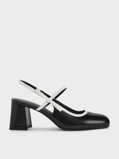Two-Tone Bow Slingback Mary Jane Pumps - Black Box | CHARLES & KEITH