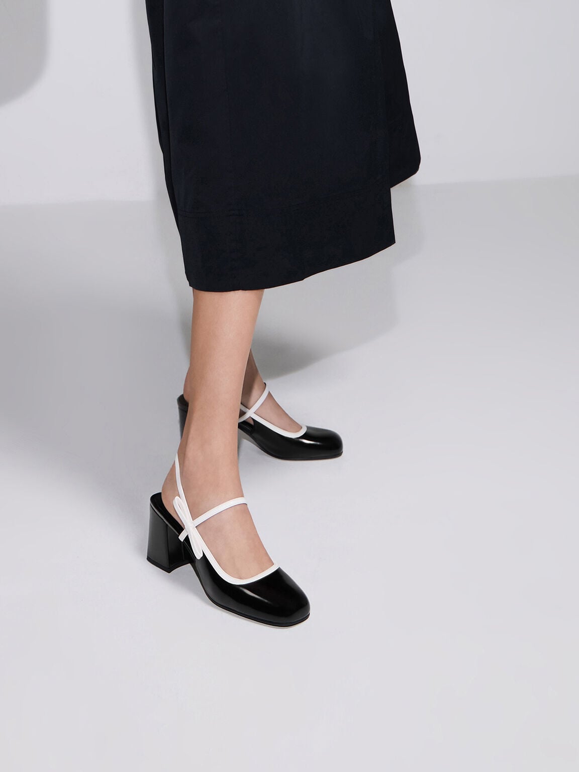 Two-Tone Bow Slingback Mary Jane Pumps - Black Box | CHARLES & KEITH
