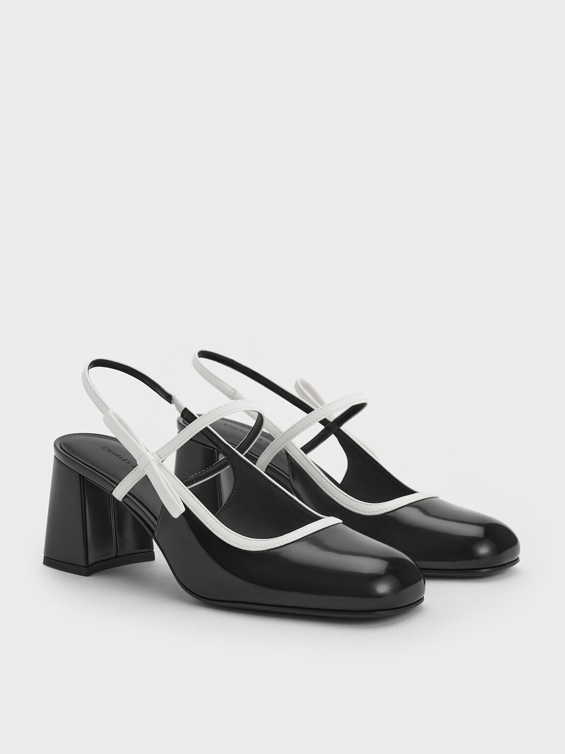Two-Tone Bow Slingback Mary Jane Pumps - Black Box | CHARLES & KEITH