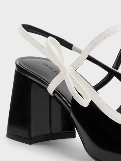 Two-Tone Bow Slingback Mary Jane Pumps - Black Box | CHARLES & KEITH