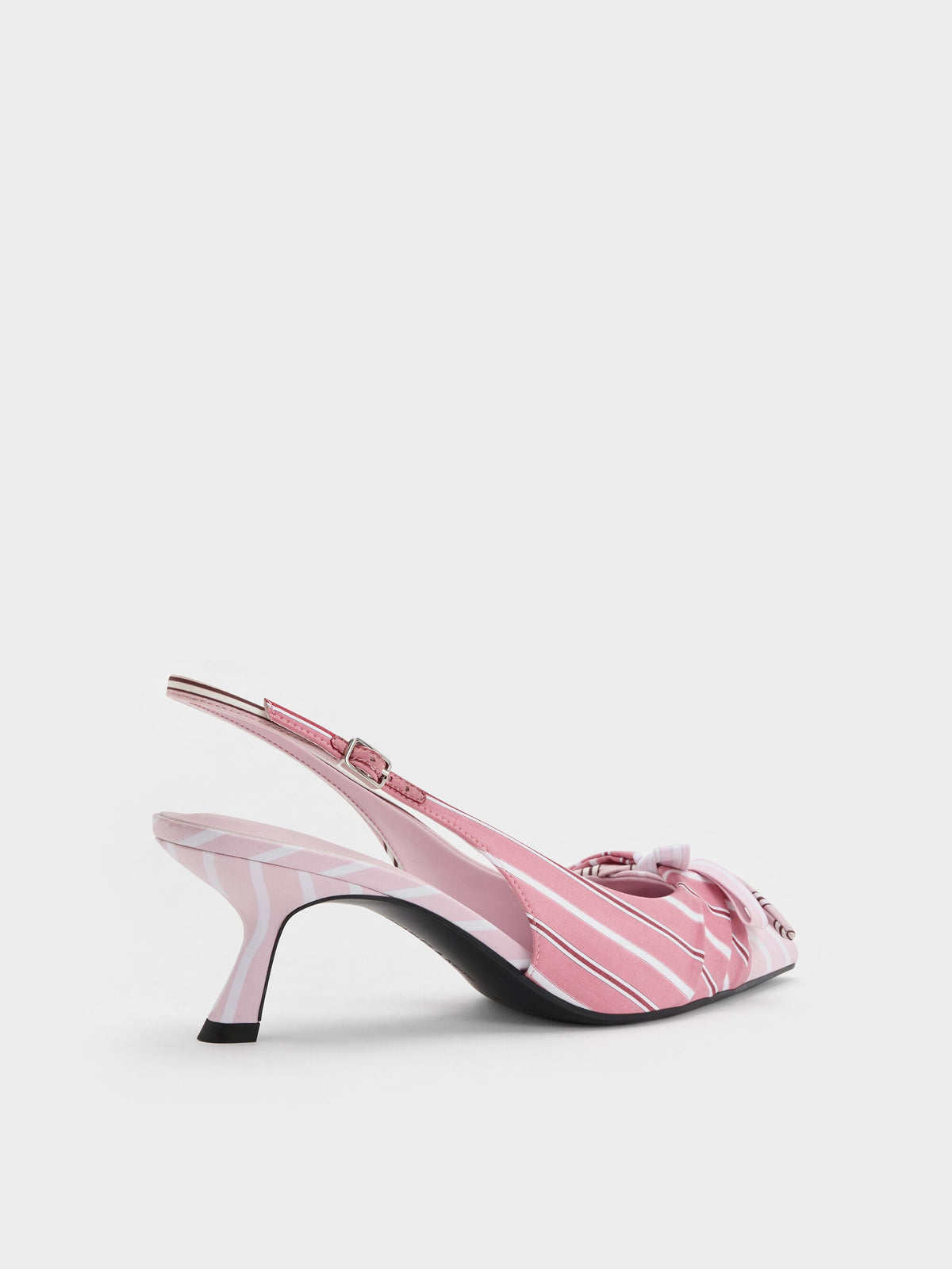 Striped Knot-Bow Pointed Slingback Pumps - Light Pink | CHARLES & KEITH