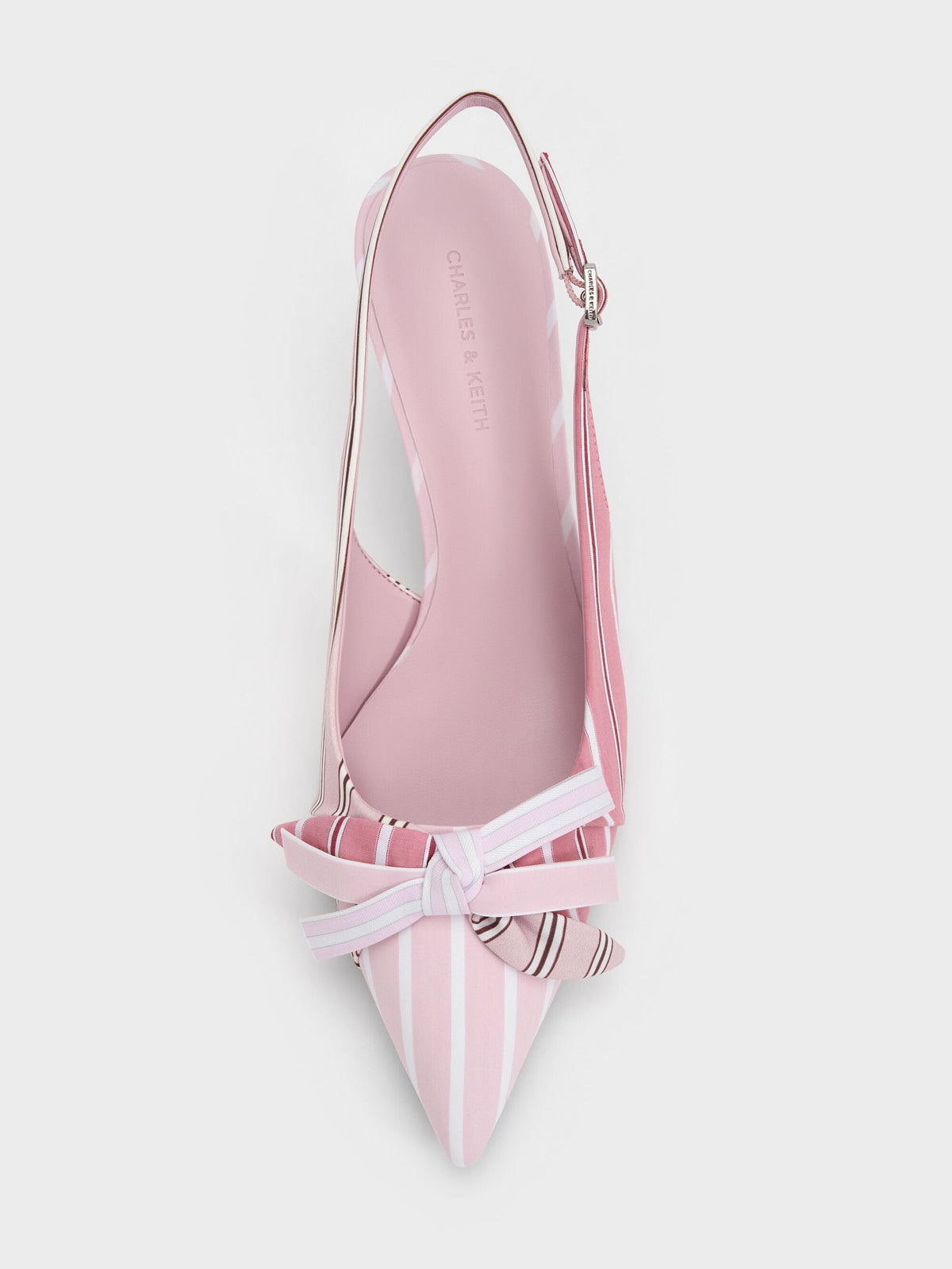 Striped Knot-Bow Pointed Slingback Pumps - Light Pink | CHARLES & KEITH