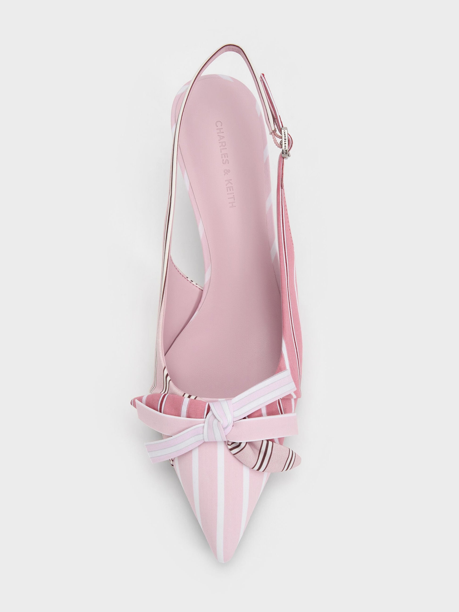 Striped Knot-Bow Pointed Slingback Pumps - Light Pink | CHARLES & KEITH