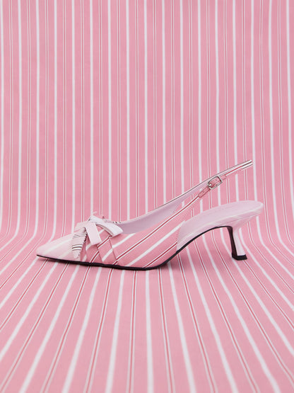 Striped Knot-Bow Pointed Slingback Pumps - Light Pink | CHARLES & KEITH