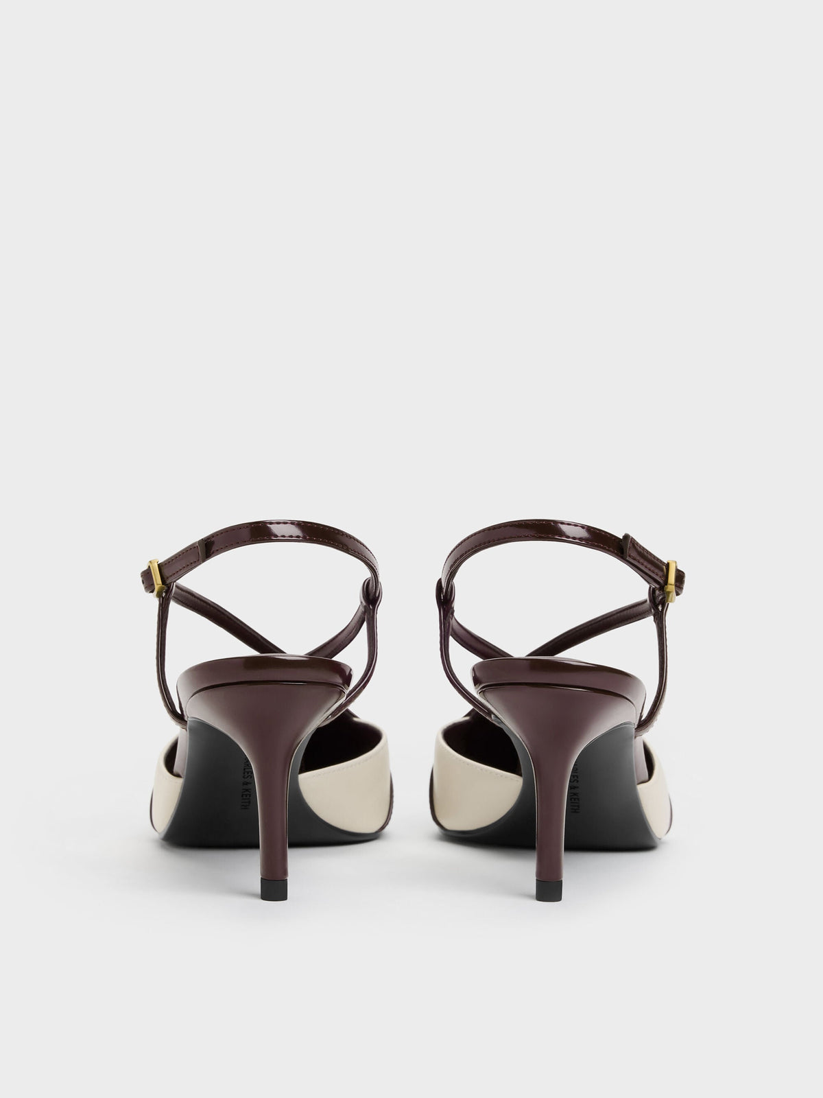 Two-Tone Pointed Slingback Pumps - Burgundy | CHARLES & KEITH
