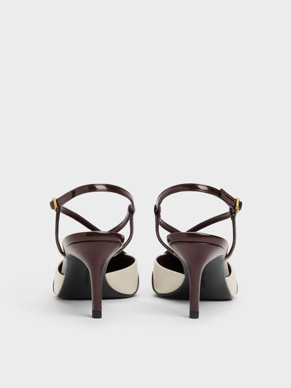 Two-Tone Pointed Slingback Pumps - Burgundy | CHARLES & KEITH