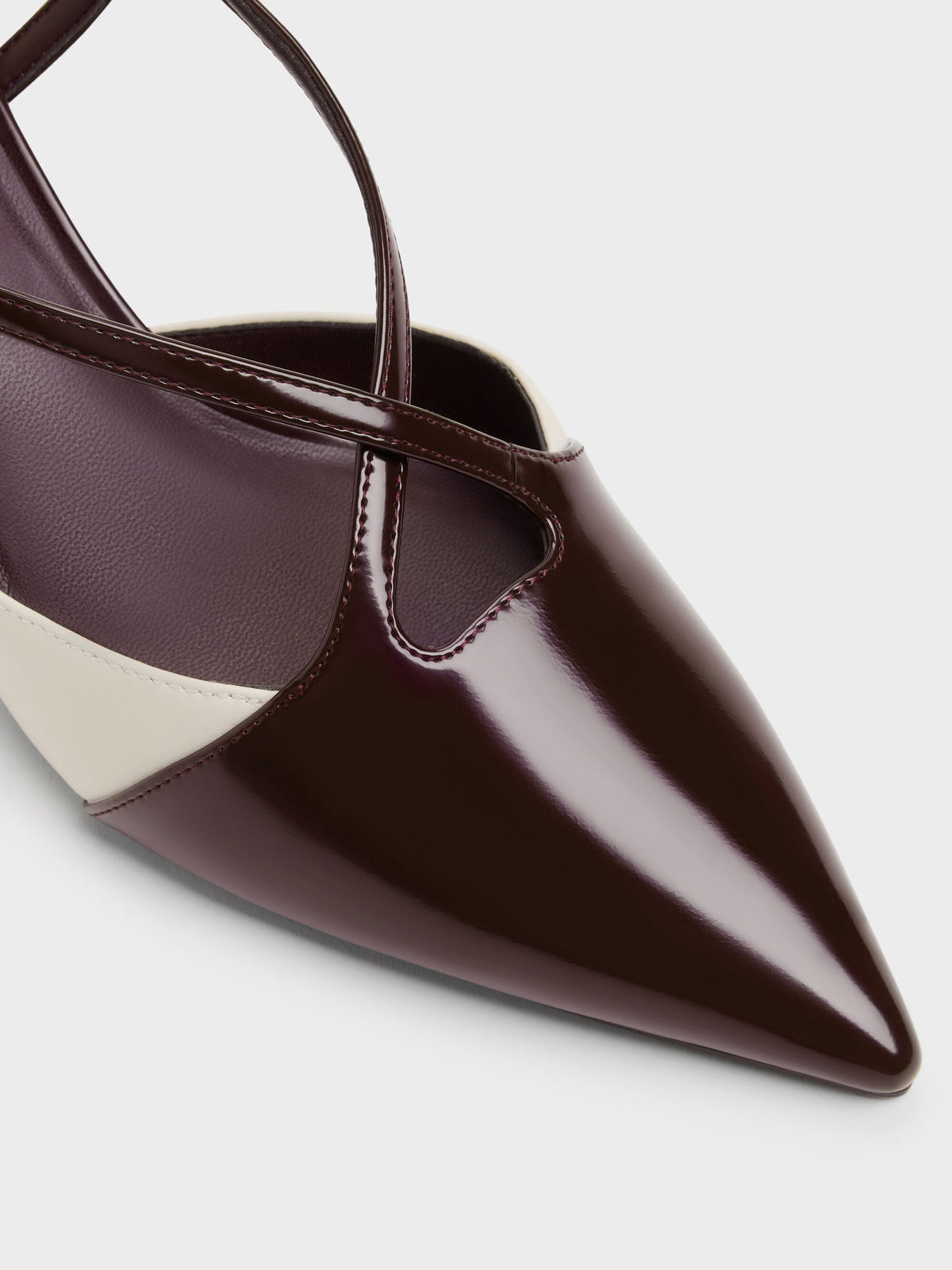 Two-Tone Pointed Slingback Pumps - Burgundy | CHARLES & KEITH