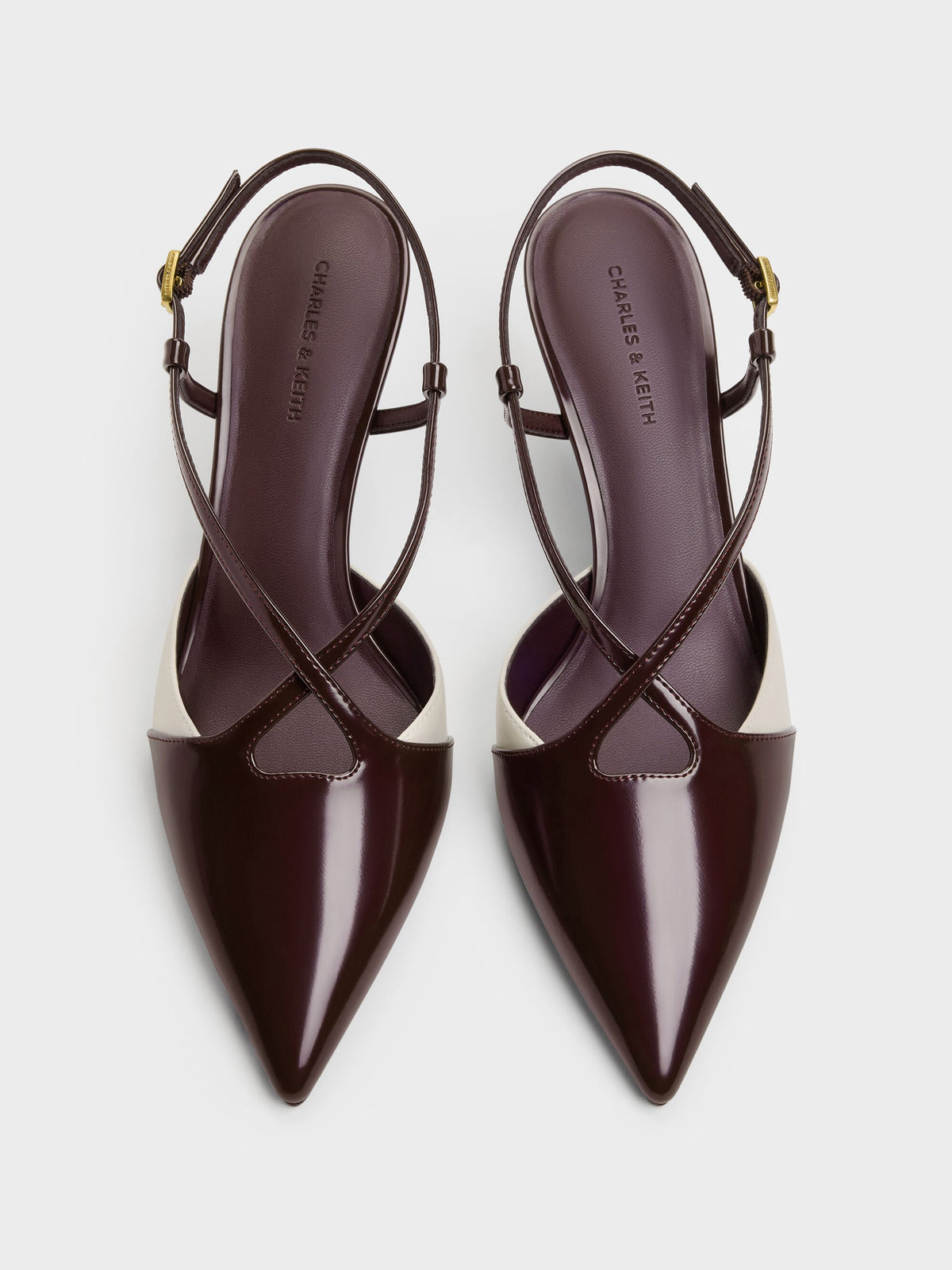 Two-Tone Pointed Slingback Pumps - Burgundy | CHARLES & KEITH