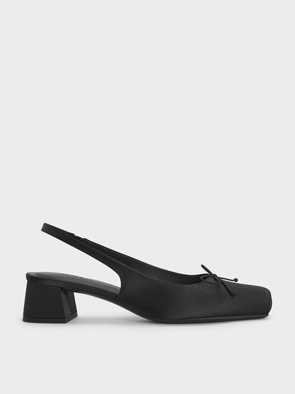 Sadira Satin Slingback Pumps - Black Textured | CHARLES & KEITH