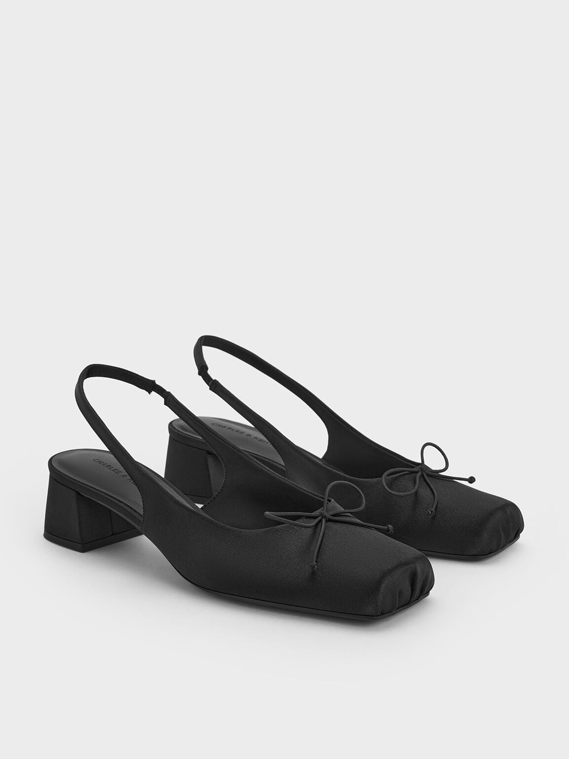Sadira Satin Slingback Pumps - Black Textured | CHARLES & KEITH