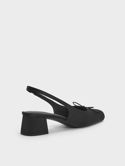 Sadira Satin Slingback Pumps - Black Textured | CHARLES & KEITH