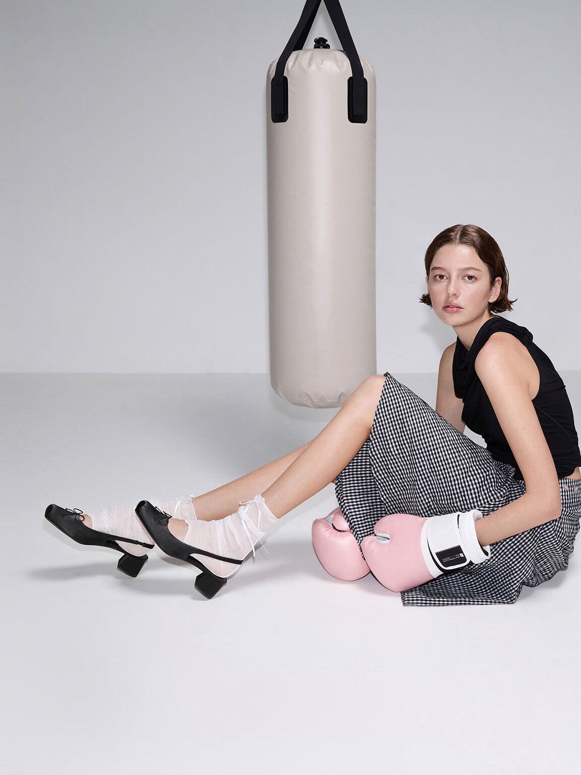 Sadira Satin Slingback Pumps - Black Textured | CHARLES & KEITH
