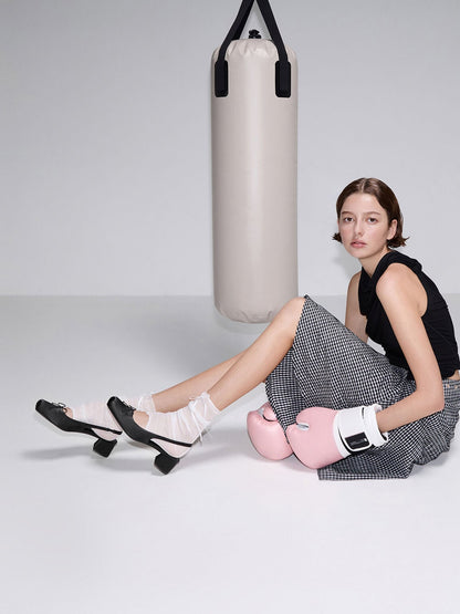 Sadira Satin Slingback Pumps - Black Textured | CHARLES & KEITH