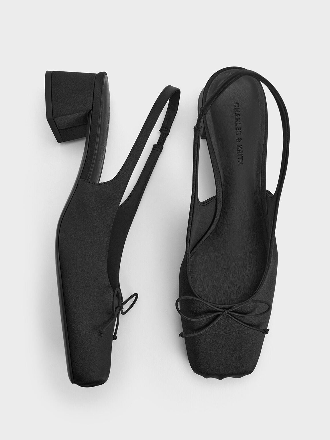 Sadira Satin Slingback Pumps - Black Textured | CHARLES & KEITH