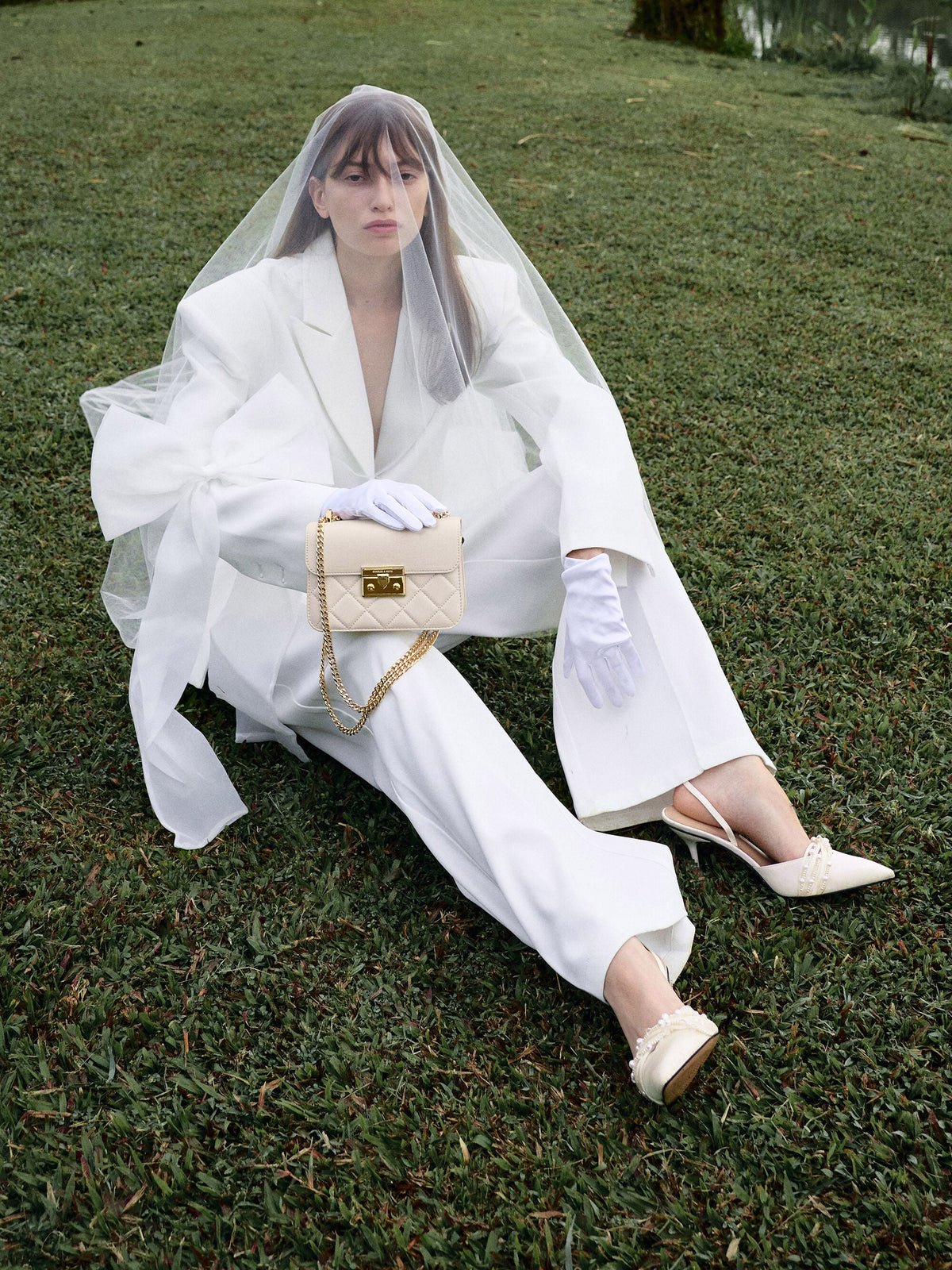 Leda Beaded Satin Ankle-Strap Pumps - White | CHARLES & KEITH