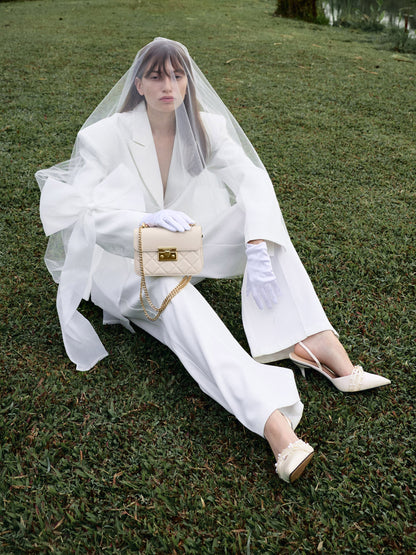 Leda Beaded Satin Ankle-Strap Pumps - White | CHARLES & KEITH
