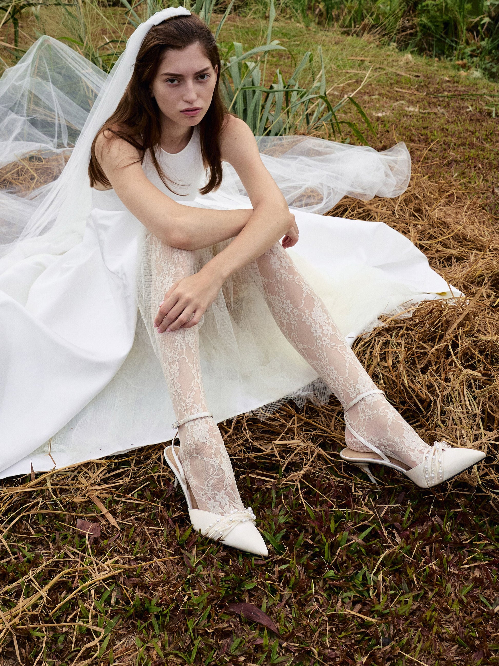 Leda Beaded Satin Ankle-Strap Pumps - White | CHARLES & KEITH