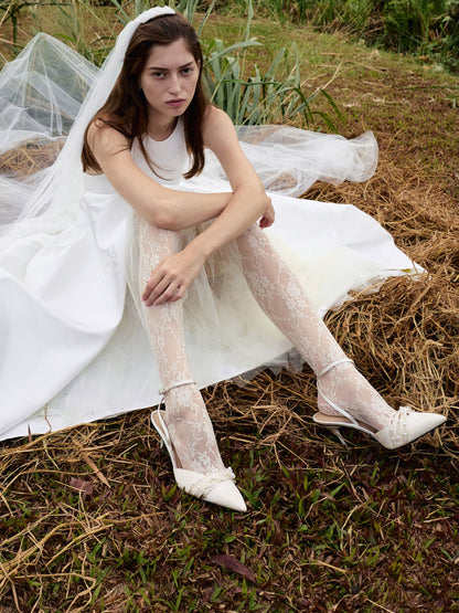 Leda Beaded Satin Ankle-Strap Pumps - White | CHARLES & KEITH