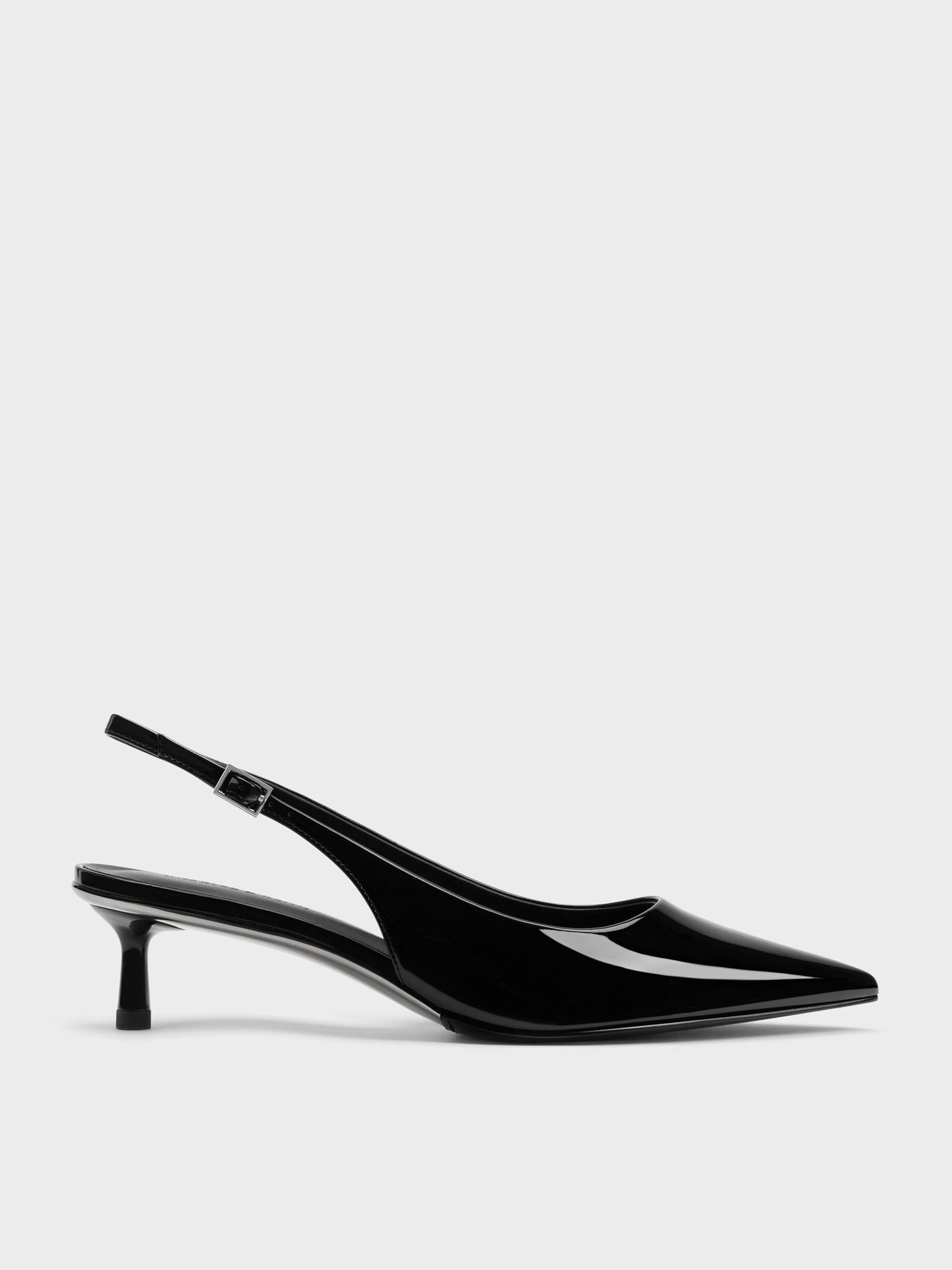 Curtis Patent Slingback Kitten Heels - Black Patent | CHARLES & KEITH