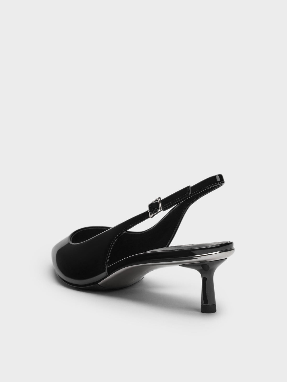 Curtis Patent Slingback Kitten Heels - Black Patent | CHARLES & KEITH