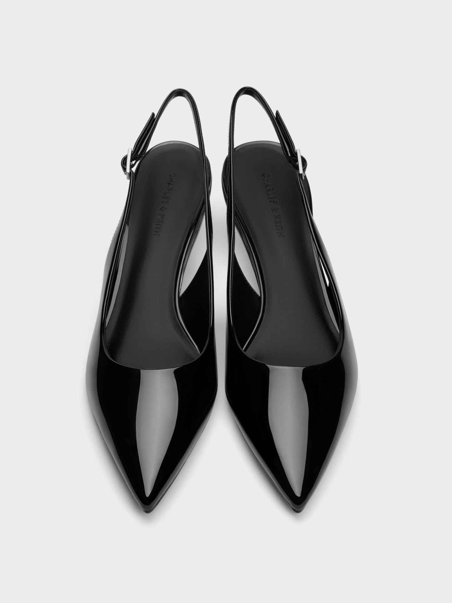 Curtis Patent Slingback Kitten Heels - Black Patent | CHARLES & KEITH