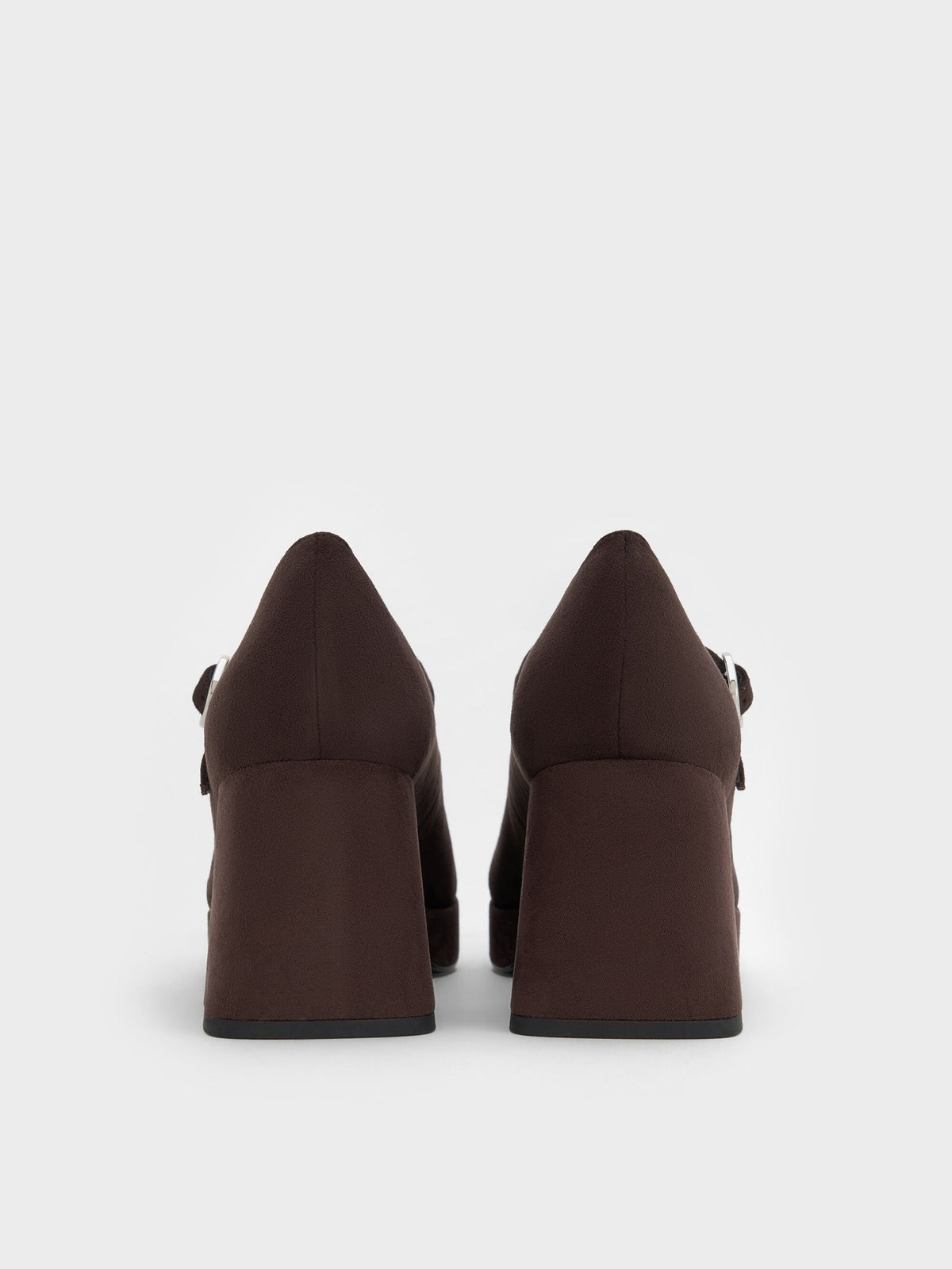 Faux Suede Platform Mary Jane Pumps - Dark Brown Textured | CHARLES & KEITH