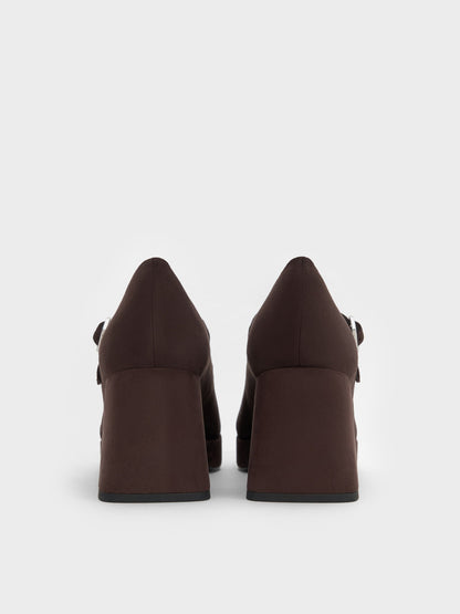 Faux Suede Platform Mary Jane Pumps - Dark Brown Textured | CHARLES & KEITH
