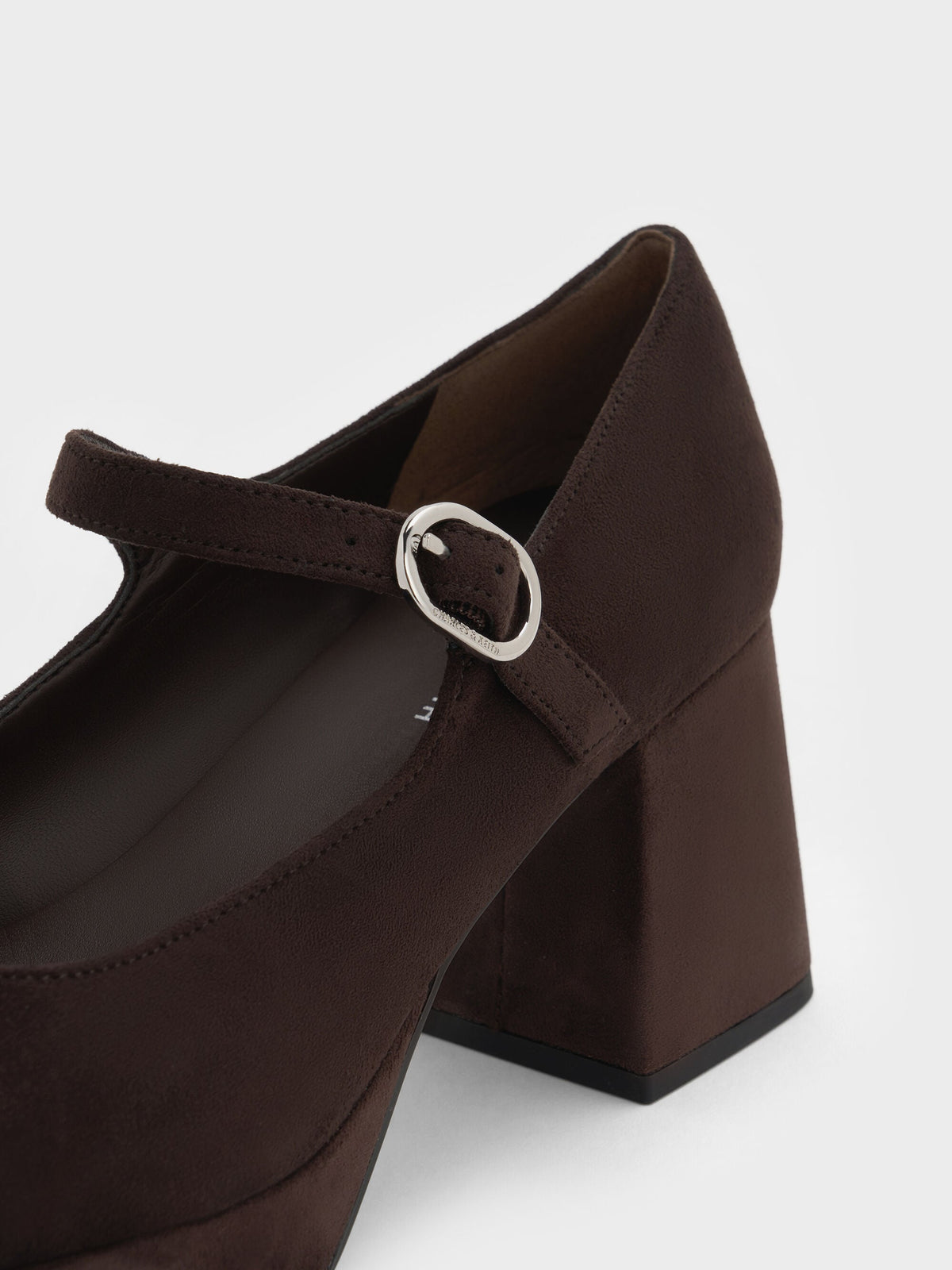 Faux Suede Platform Mary Jane Pumps - Dark Brown Textured | CHARLES & KEITH