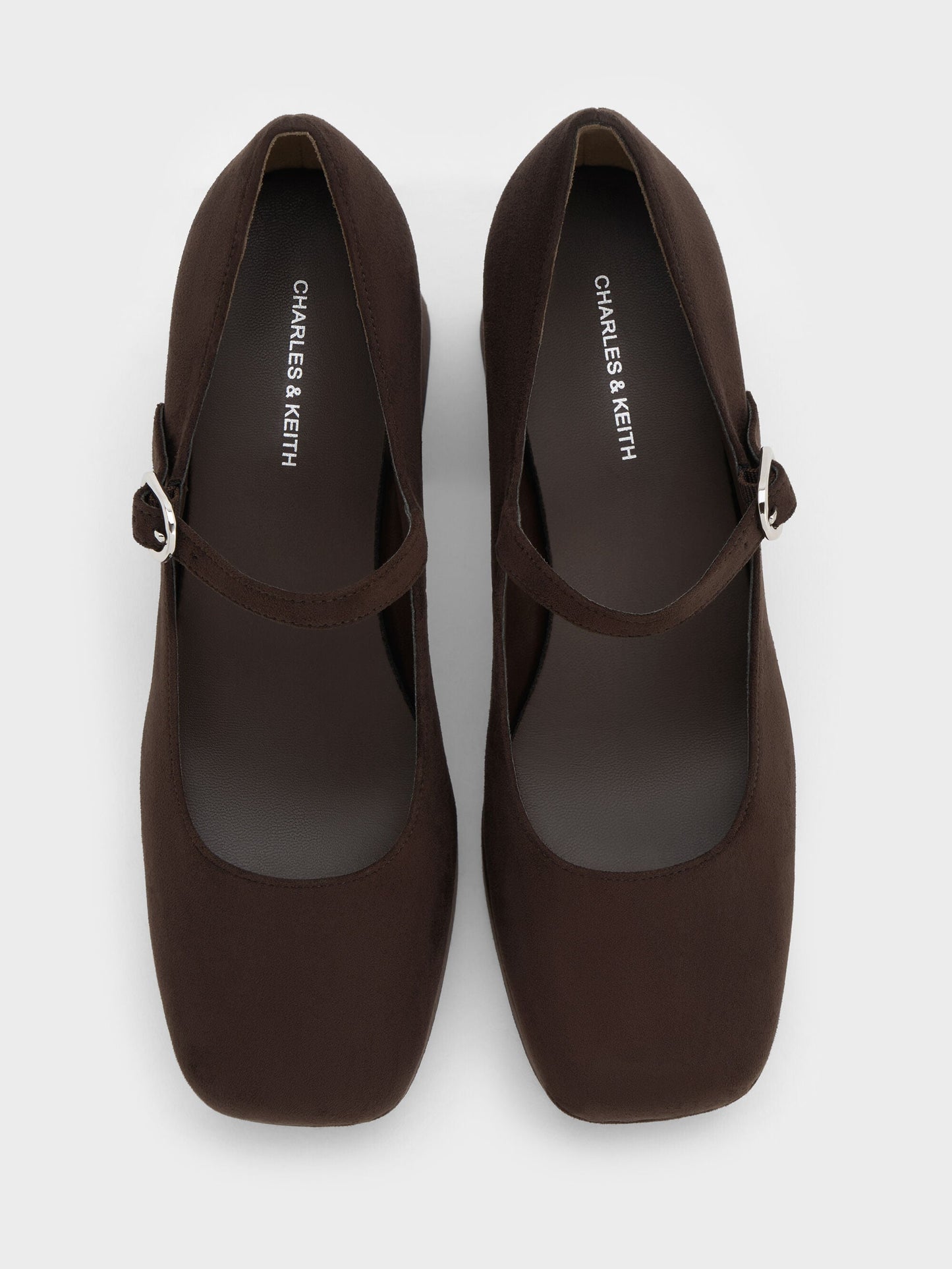 Faux Suede Platform Mary Jane Pumps - Dark Brown Textured | CHARLES & KEITH