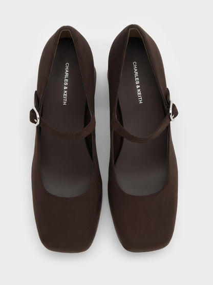 Faux Suede Platform Mary Jane Pumps - Dark Brown Textured | CHARLES & KEITH