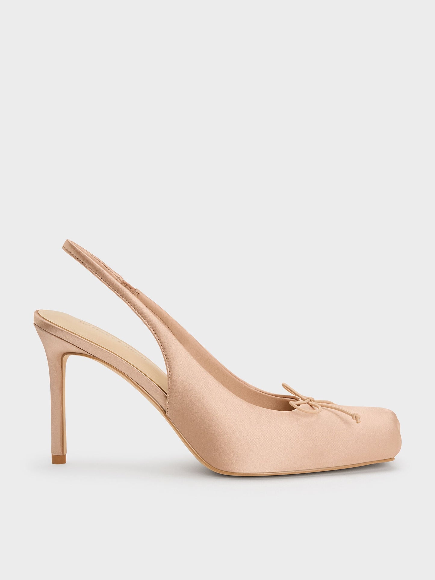 Satin Ruched Stiletto Slingback Pumps - Nude | CHARLES & KEITH