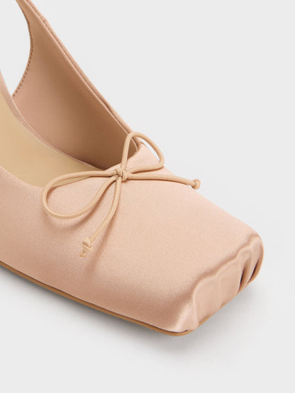 Satin Ruched Stiletto Slingback Pumps - Nude | CHARLES & KEITH