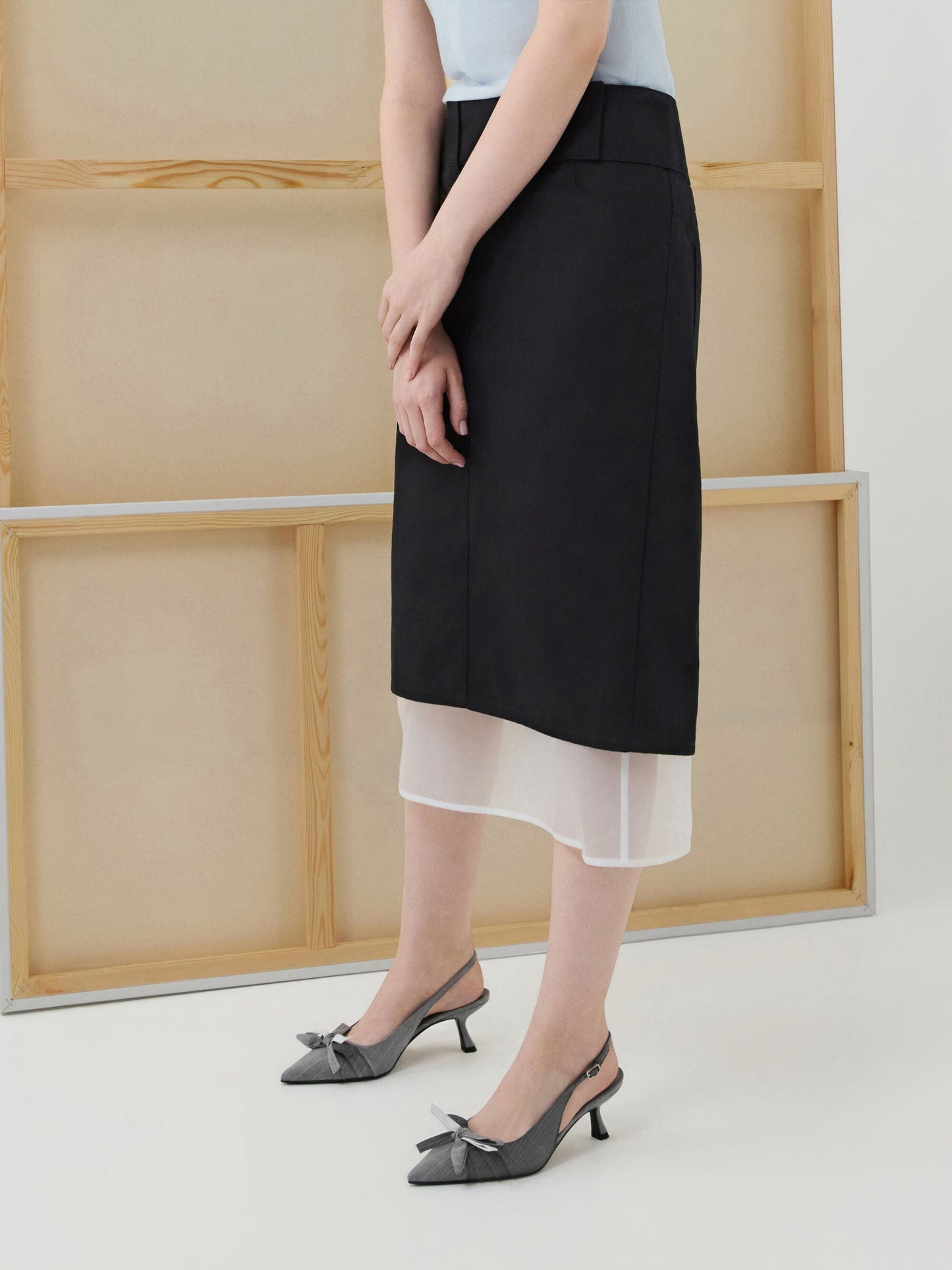 Striped Knot-Bow Pointed Slingback Pumps - Grey | CHARLES & KEITH