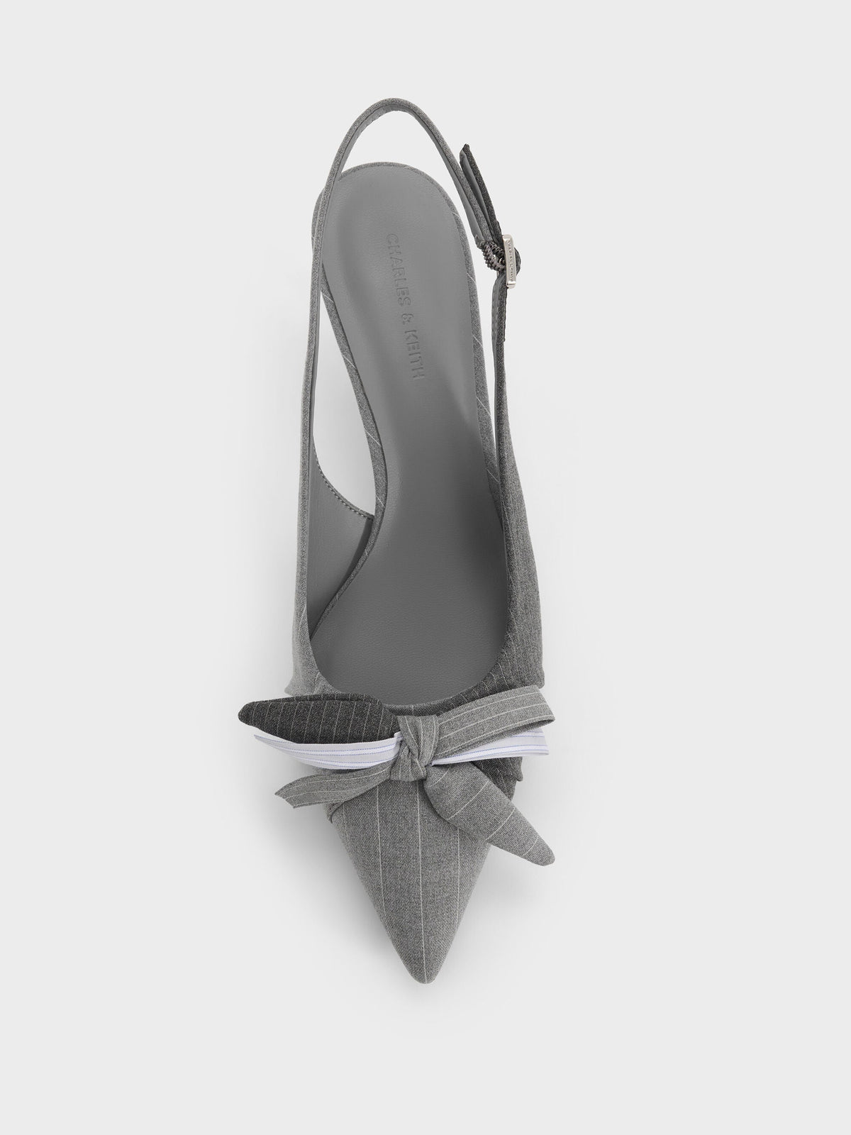 Striped Knot-Bow Pointed Slingback Pumps - Grey | CHARLES & KEITH
