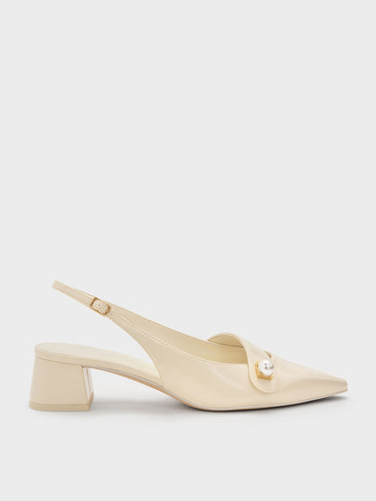 Marie Pearl Slingback Pumps - Cream | CHARLES & KEITH