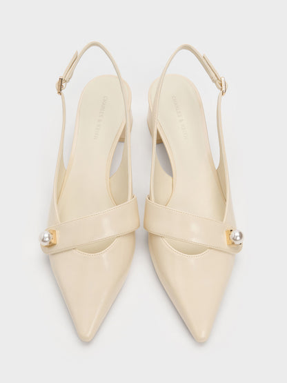 Marie Pearl Slingback Pumps - Cream | CHARLES & KEITH