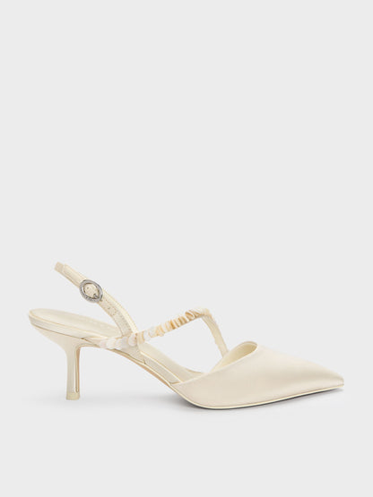 Briella Sequinned Slingback Pumps - Cream | CHARLES & KEITH