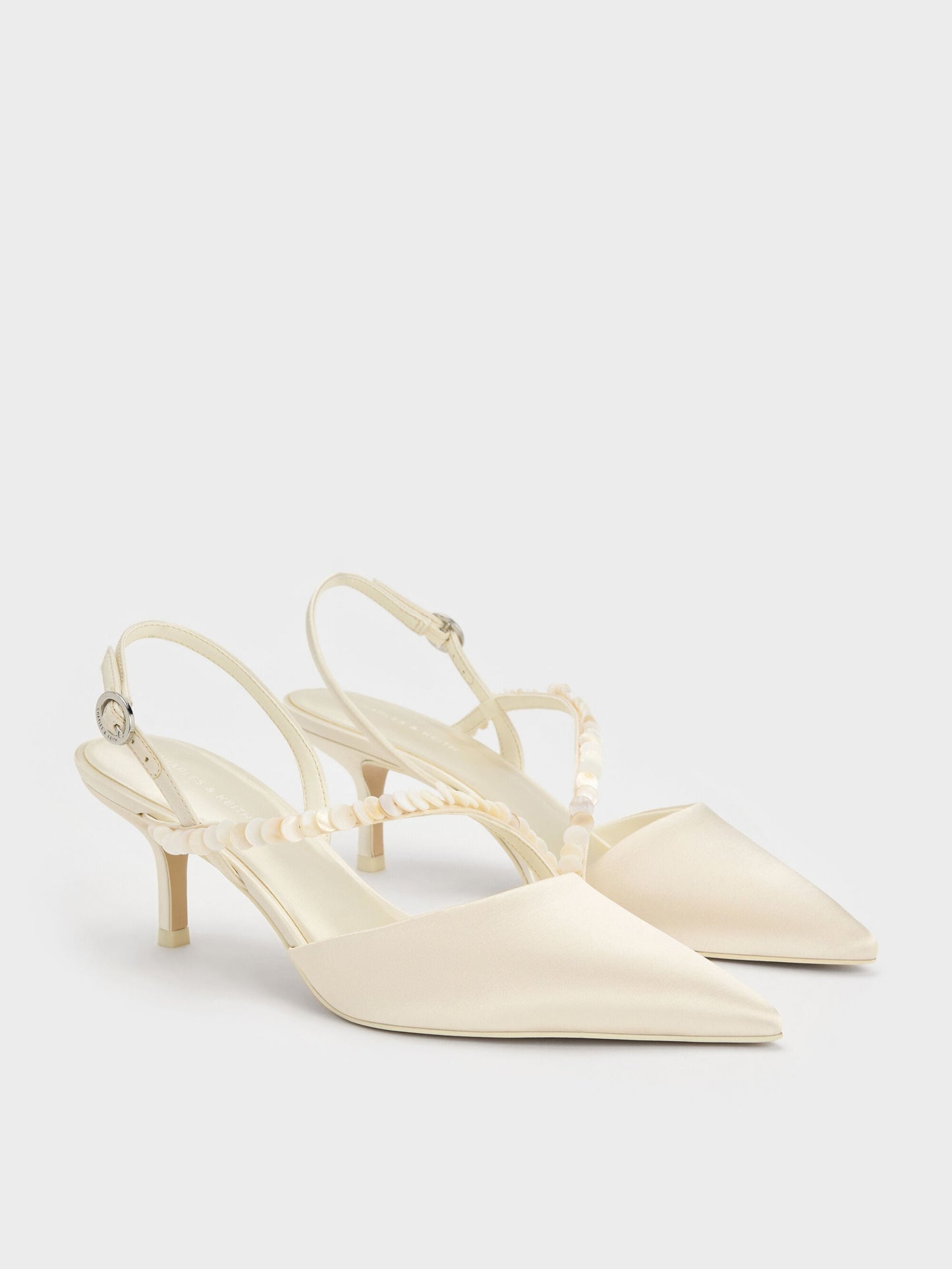 Briella Sequinned Slingback Pumps - Cream | CHARLES & KEITH