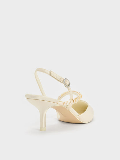 Briella Sequinned Slingback Pumps - Cream | CHARLES & KEITH