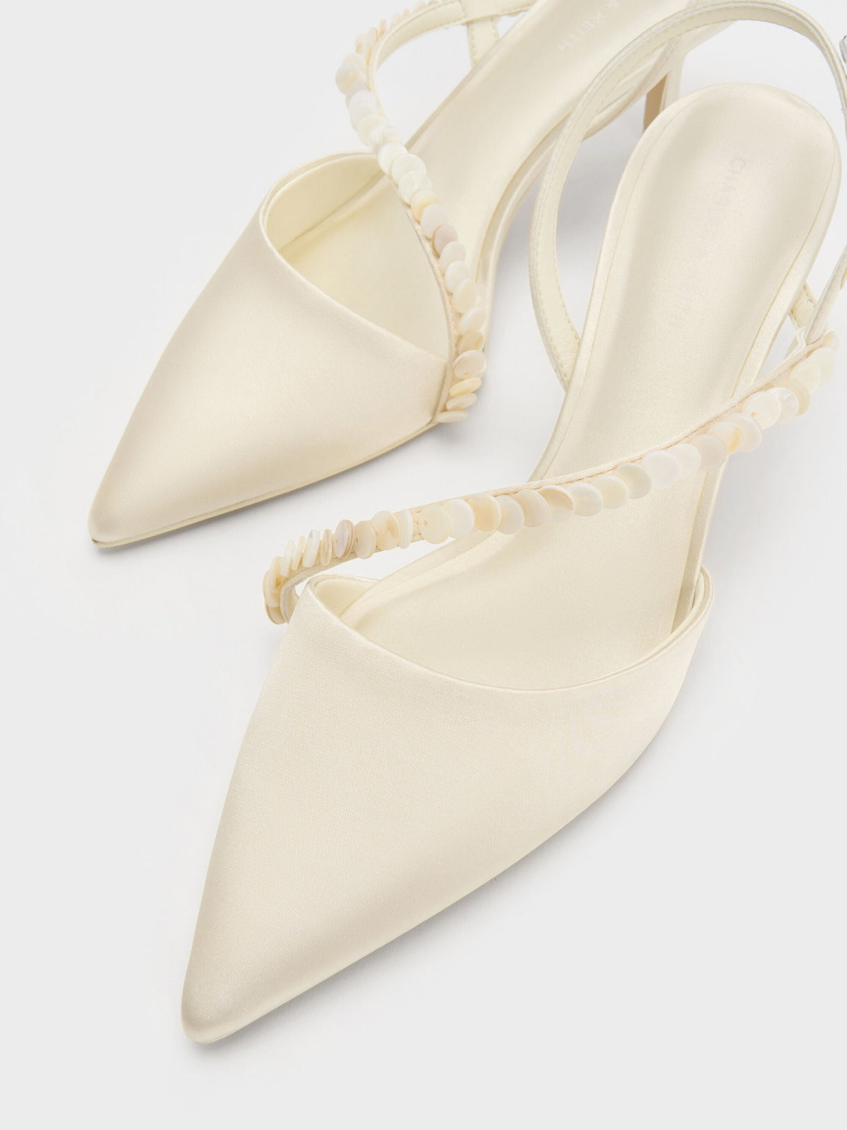 Briella Sequinned Slingback Pumps - Cream | CHARLES & KEITH
