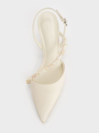 Briella Sequinned Slingback Pumps - Cream | CHARLES & KEITH