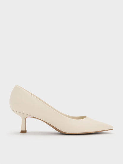Emmy Pointed Kitten Heel Pumps - Chalk | CHARLES & KEITH