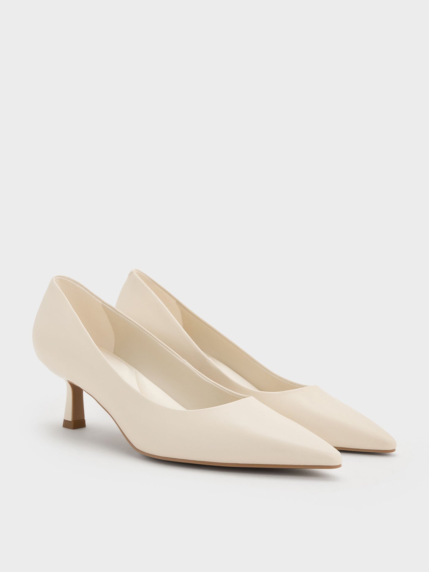 Emmy Pointed Kitten Heel Pumps - Chalk | CHARLES & KEITH