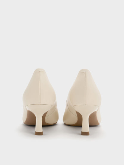 Emmy Pointed Kitten Heel Pumps - Chalk | CHARLES & KEITH