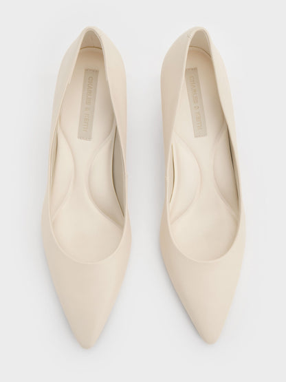 Emmy Pointed Kitten Heel Pumps - Chalk | CHARLES & KEITH
