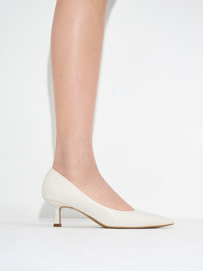 Emmy Pointed Kitten Heel Pumps - Chalk | CHARLES & KEITH